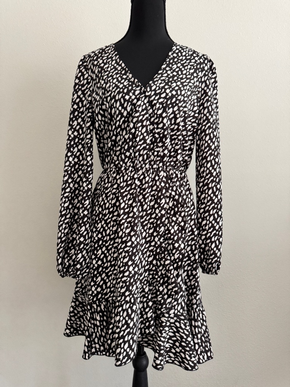 Abound Black and White Animal Print Faux-Wrap Mini Dress Size XS